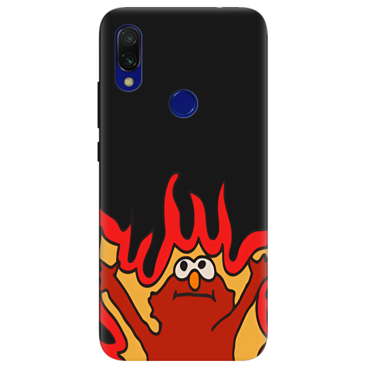 Чохол для Xiaomi Redmi 7 чорний матовий soft touch Хаос у вогні - фото 1 - Чохли для телефонів