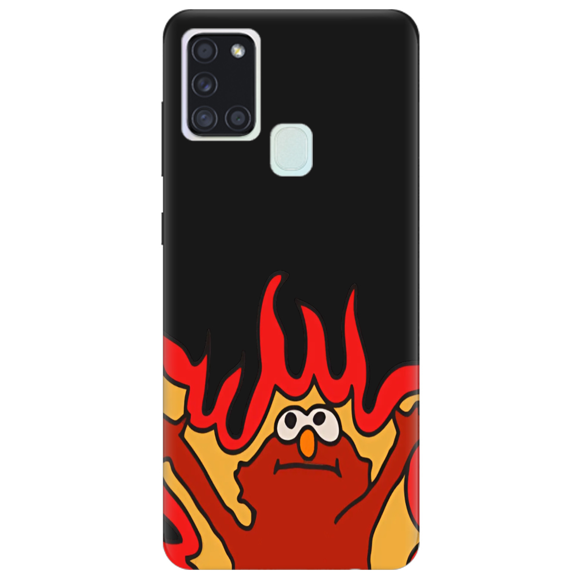 Чохол для Samsung Galaxy A21s чорний матовий soft touch Хаос у вогні - фото 1 - Чохли для телефонів