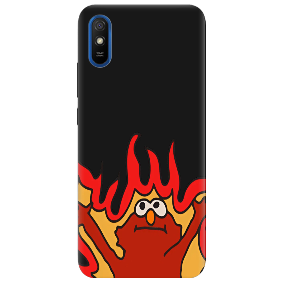 Чохол для Xiaomi Redmi 9A чорний матовий soft touch Хаос у вогні - фото 1 - Чохли для телефонів