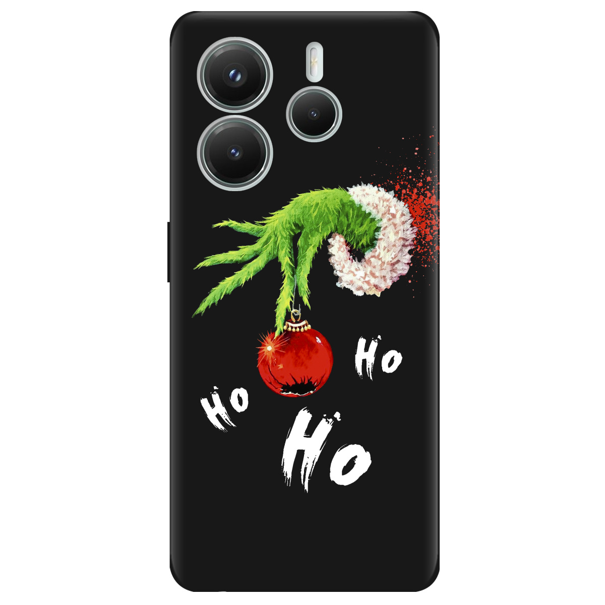 Чехол для Xiaomi Redmi Note 14 5G черный матовый soft touch Grinch HO HO HO - фото 1 - Чехлы для телефонов