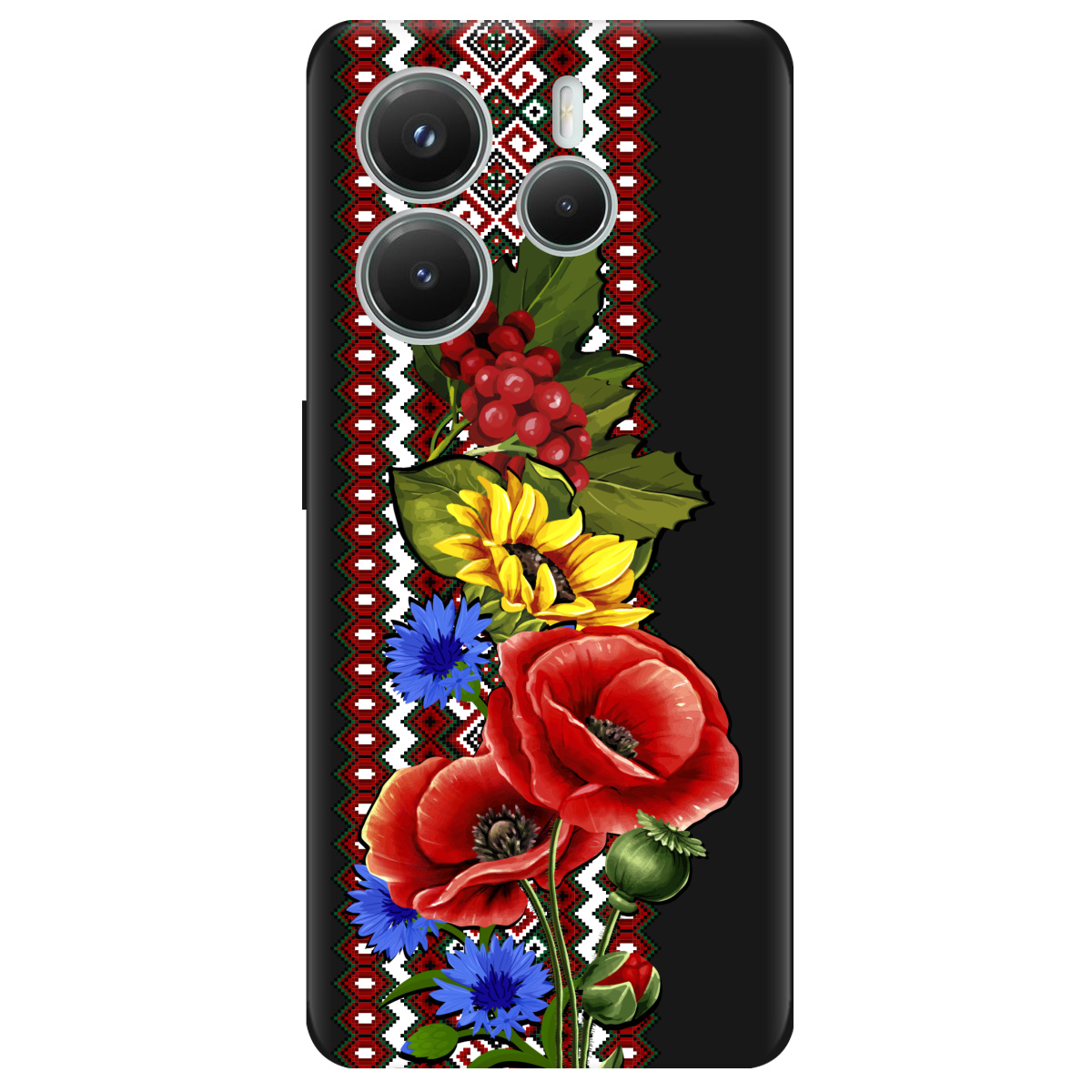 Чехол для Xiaomi Redmi Note 14 5G черный матовый soft touch Ukraine ornament - фото 1 - Чехлы для телефонов