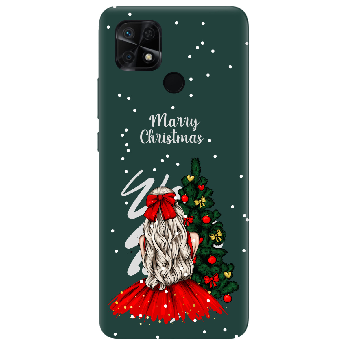 Чехол для Xiaomi Redmi 10C темно-зеленый матовый soft touch Beautiful christmas - фото 1 - Чехлы для телефонов