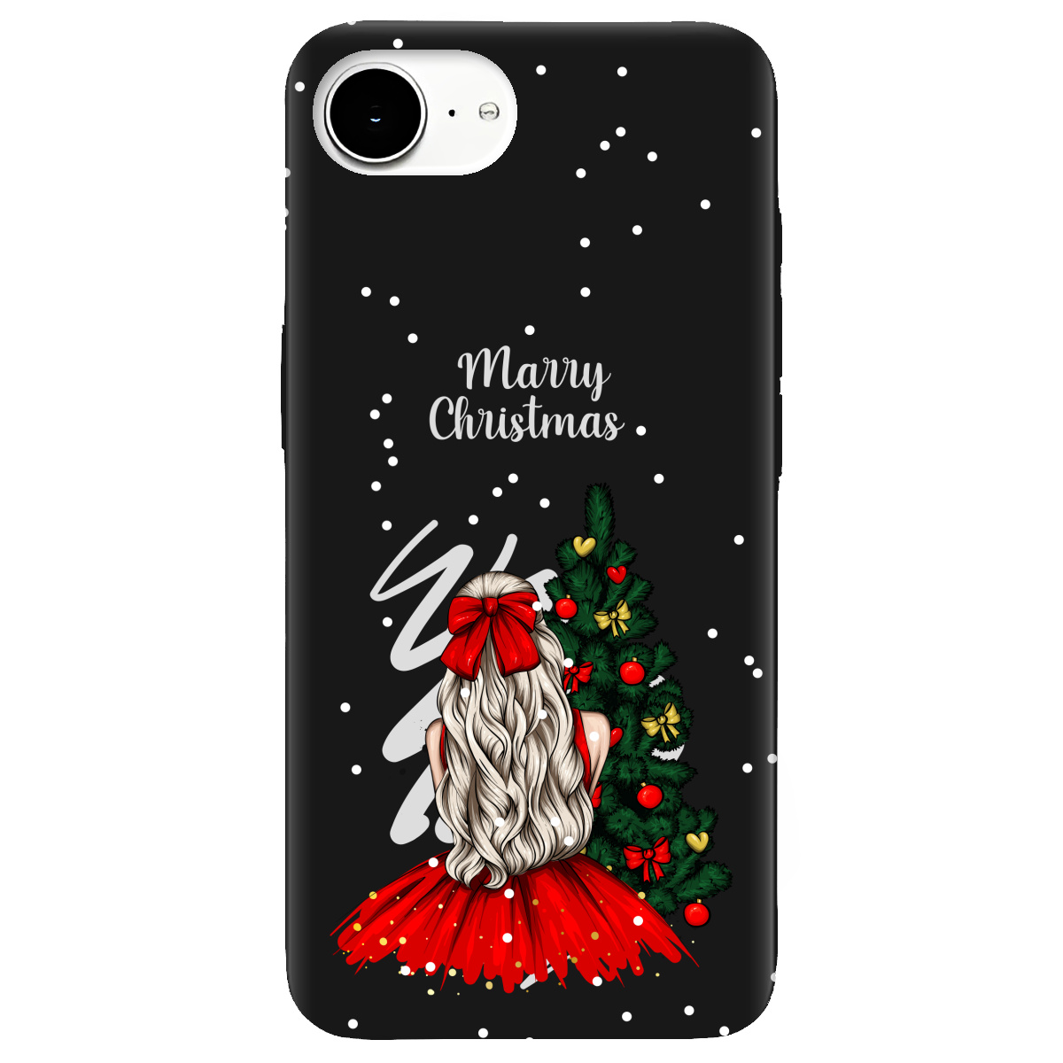 Чехол для Apple iPhone 16e черный матовый soft touch Beautiful christmas - фото 1 - Чехлы для телефонов