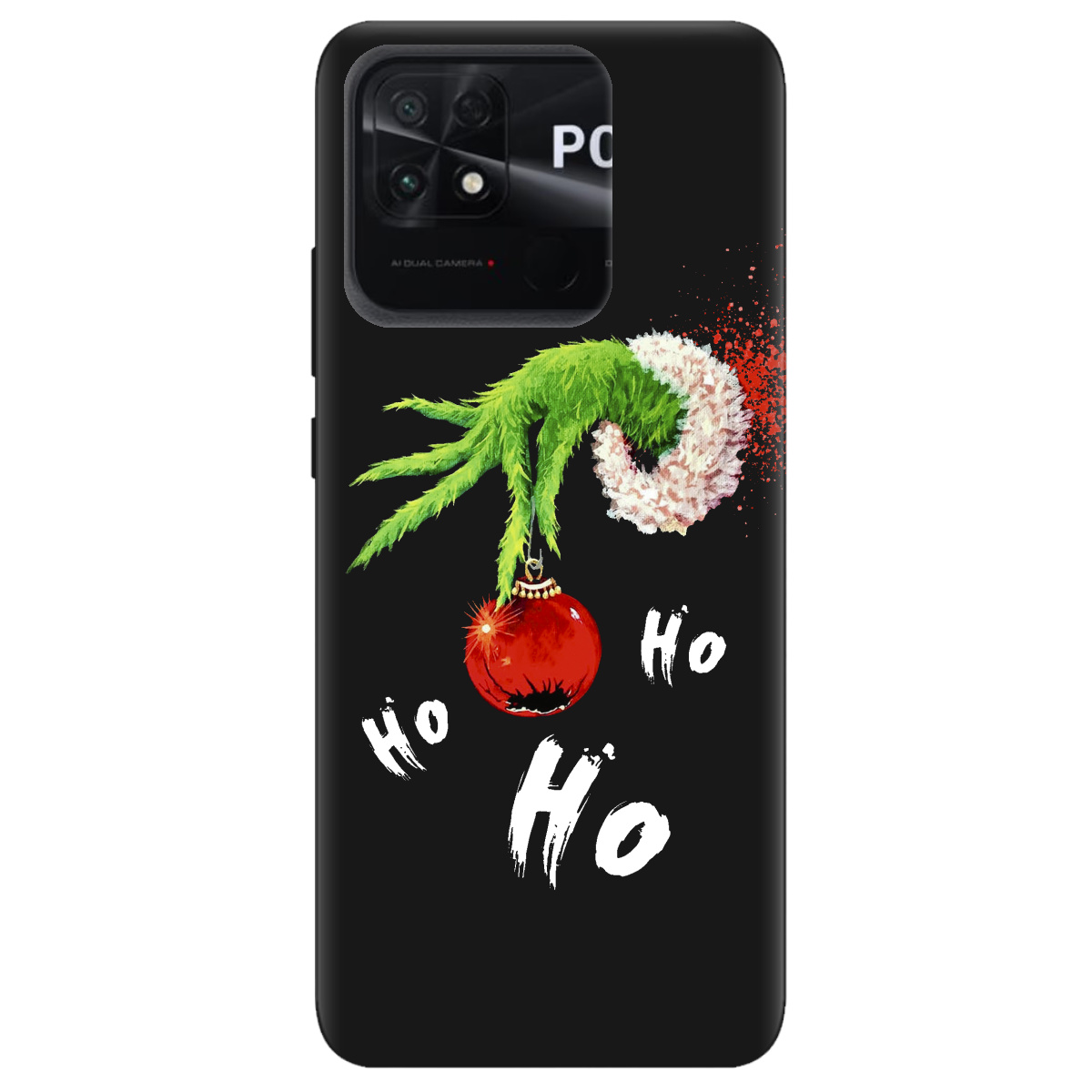 Чохол для Xiaomi Poco C40 чорний матовий soft touch Grinch HO HO HO - фото 1 Чохол для Xiaomi Poco C40 чорний матовий soft touch Grinch HO HO HO - фото 1 - Чохли для телефонів