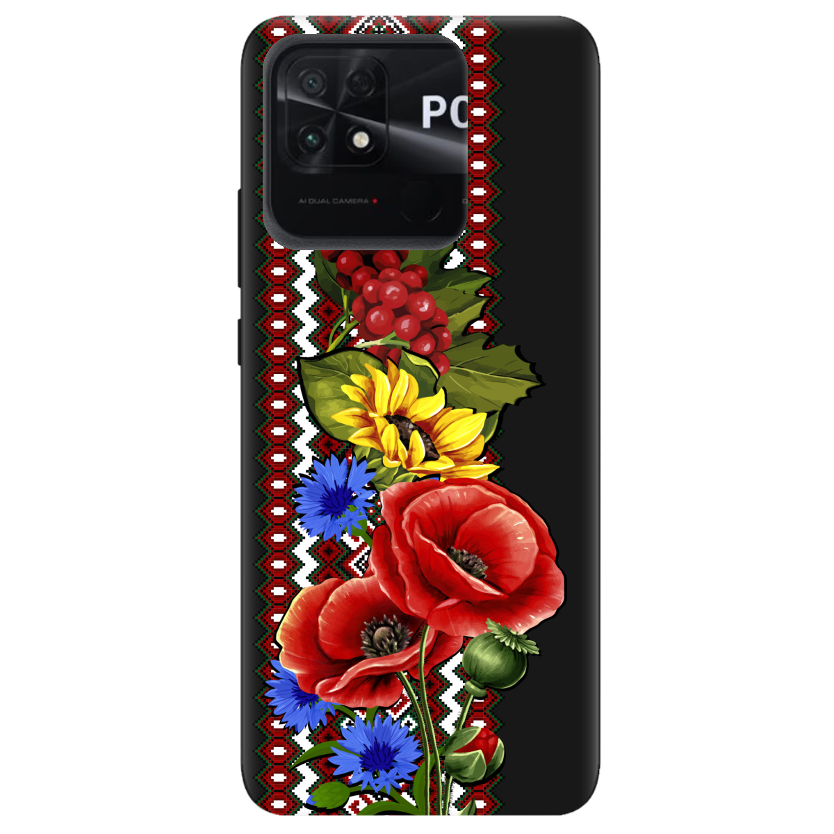 Чехол для Xiaomi Poco C40 черный матовый soft touch Ukraine ornament - фото 1 - Чехлы для телефонов