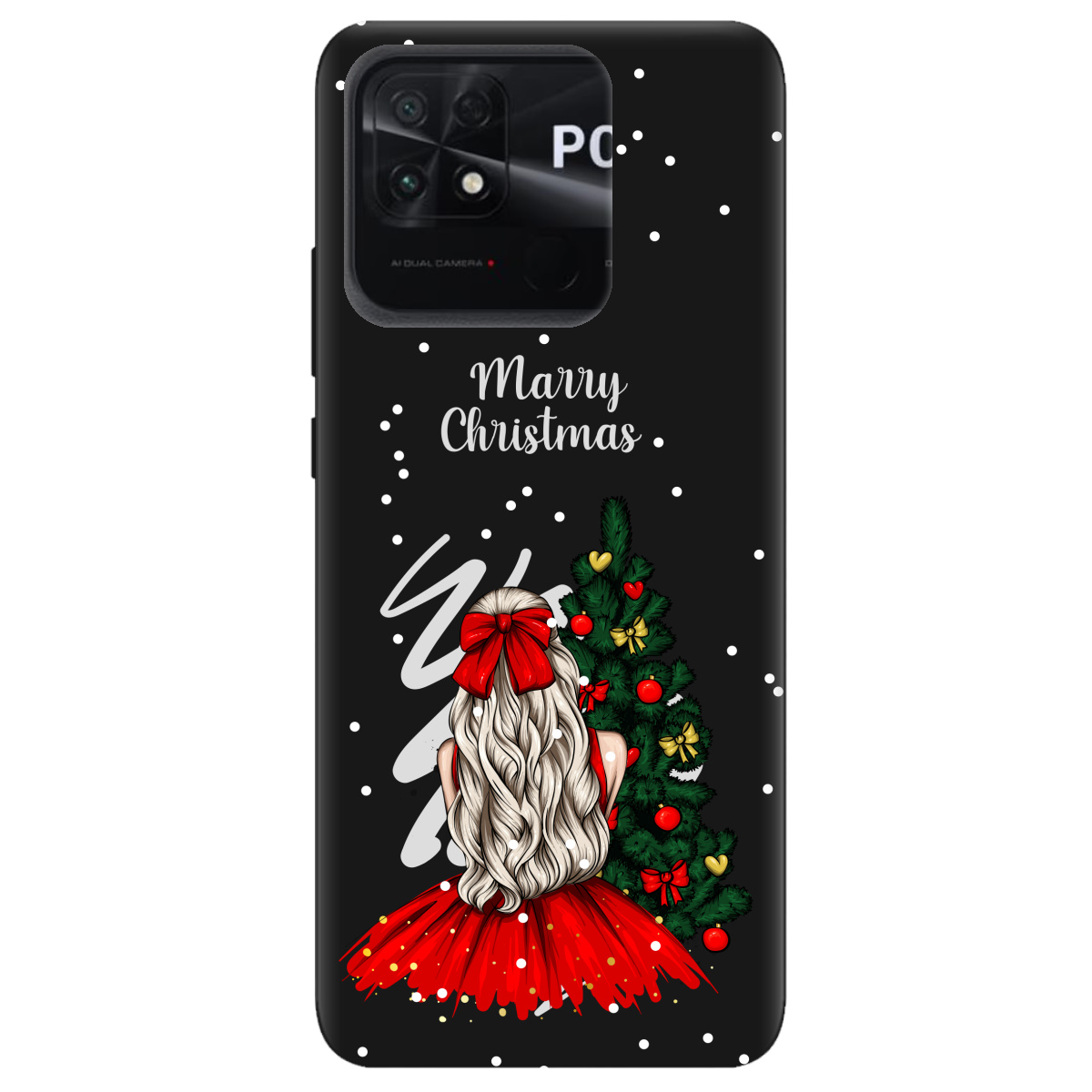 Чохол для Xiaomi Poco C40 чорний матовий soft touch Beautiful christmas - фото 1 - Чохли для телефонів
