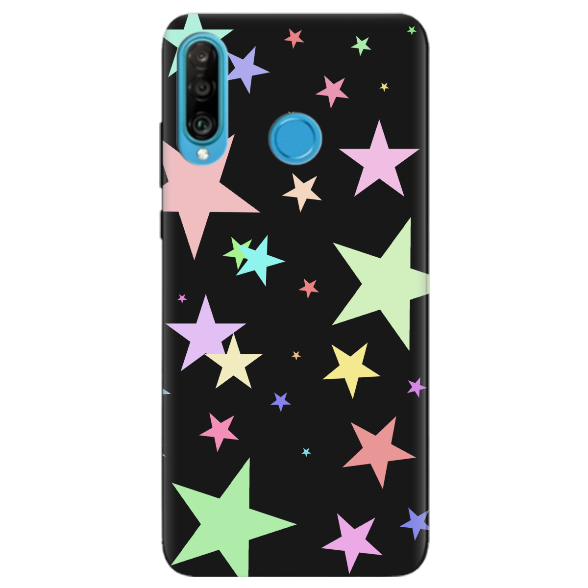 Чохол для Huawei P30 Lite чорний матовий soft touch Яскраві зірки (black) - фото 1 - Чохли для телефонів