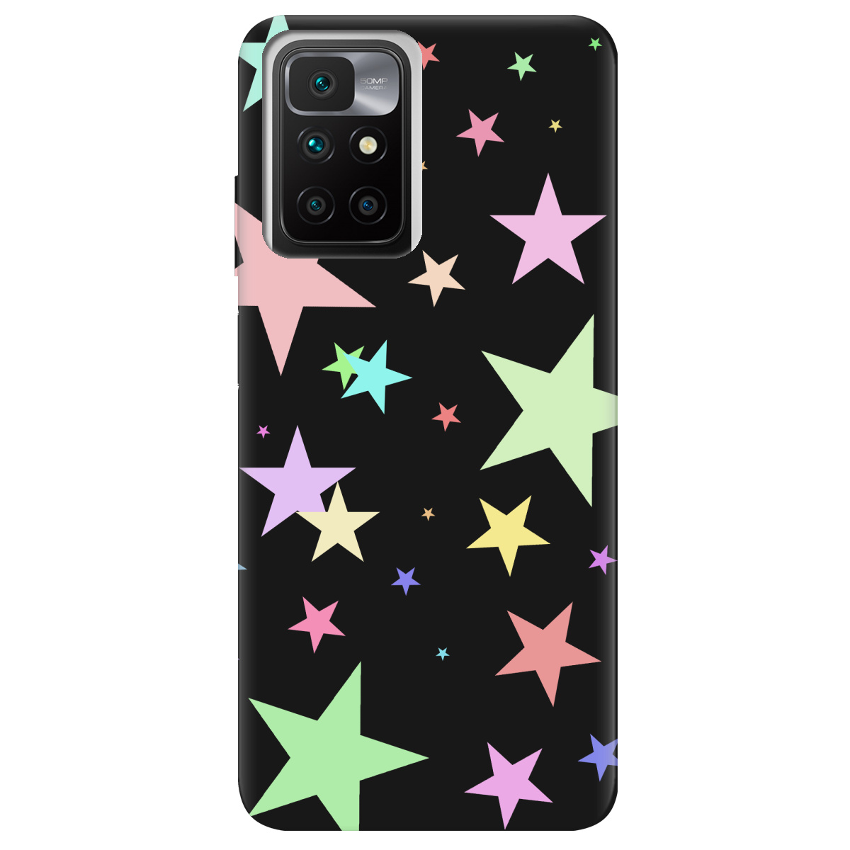 Чехол для Xiaomi Redmi 10 черный матовый soft touch Яскраві зірки (black) - фото 1 - Чехлы для телефонов