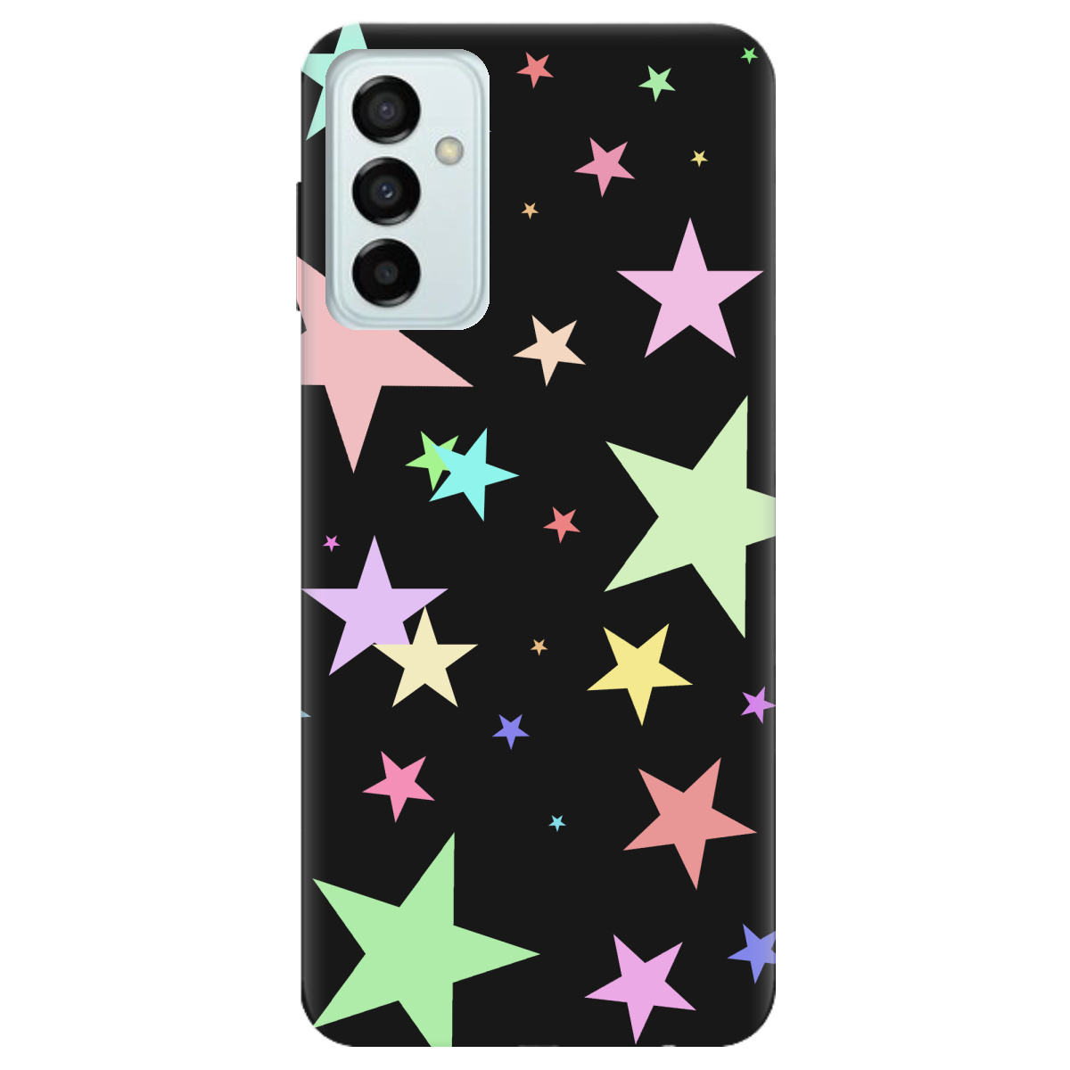 Чохол для Samsung Galaxy M13 4G чорний матовий soft touch Яскраві зірки (black) - фото 1 Чохол для Samsung Galaxy M13 4G чорний матовий soft touch Яскраві зірки (black) - фото 1 - Чохли для телефонів