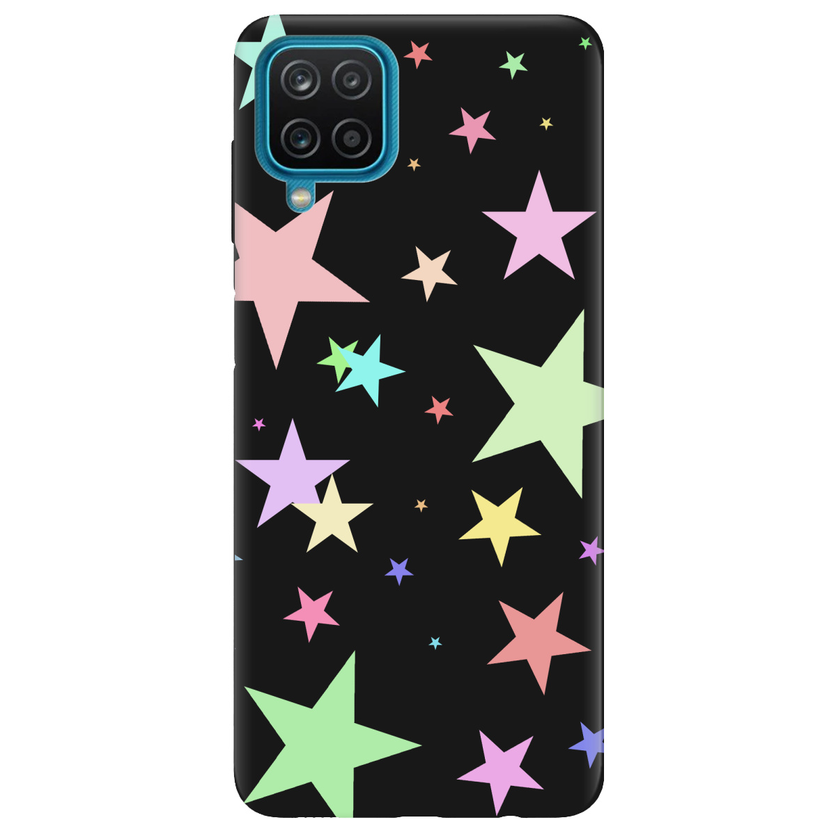 Чохол для Samsung Galaxy A12 5G чорний матовий soft touch Яскраві зірки (black) - фото 1 Чохол для Samsung Galaxy A12 5G чорний матовий soft touch Яскраві зірки (black) - фото 1 - Чохли для телефонів