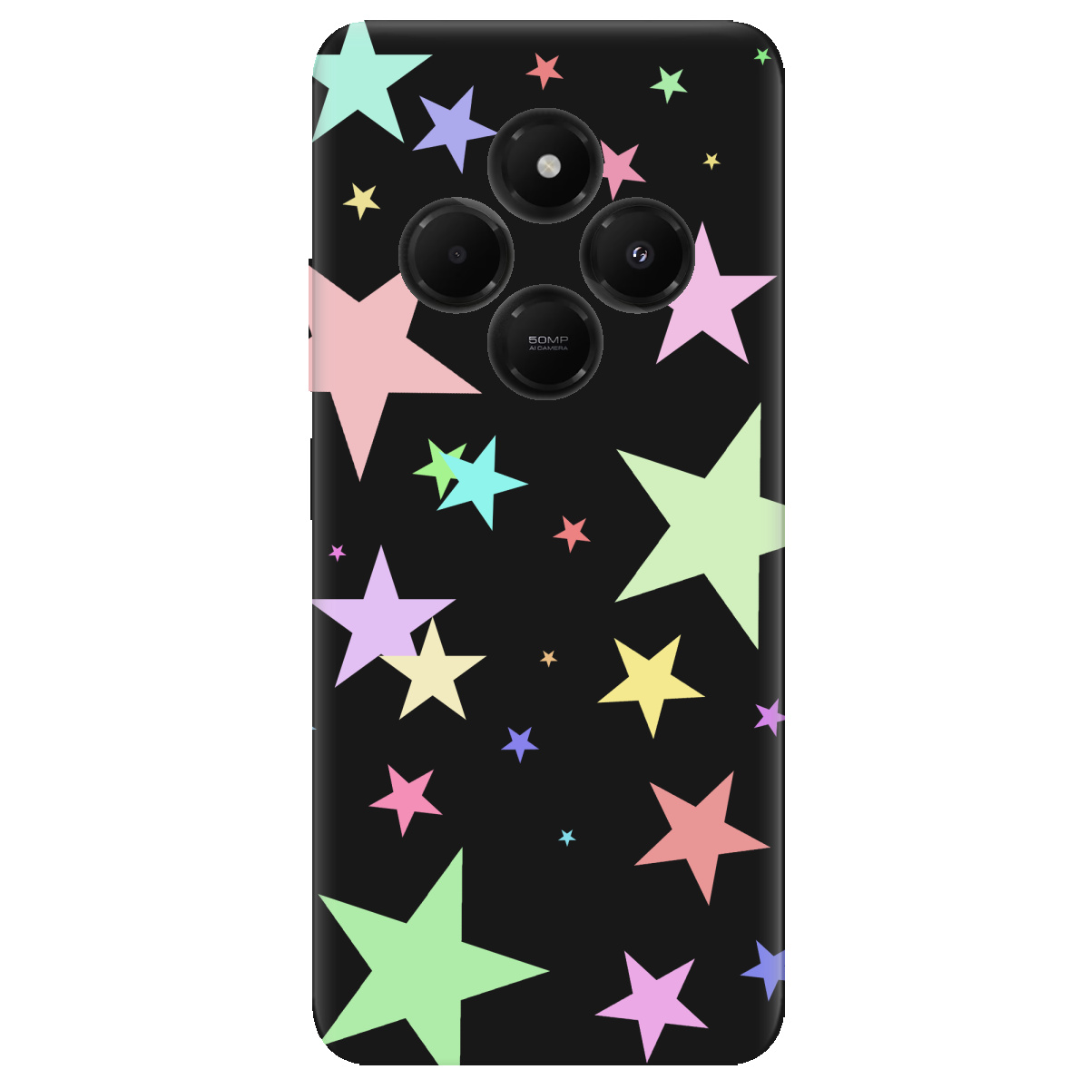 Чохол для Xiaomi Poco C75 чорний матовий soft touch Яскраві зірки (black) - фото 1 - Чохли для телефонів