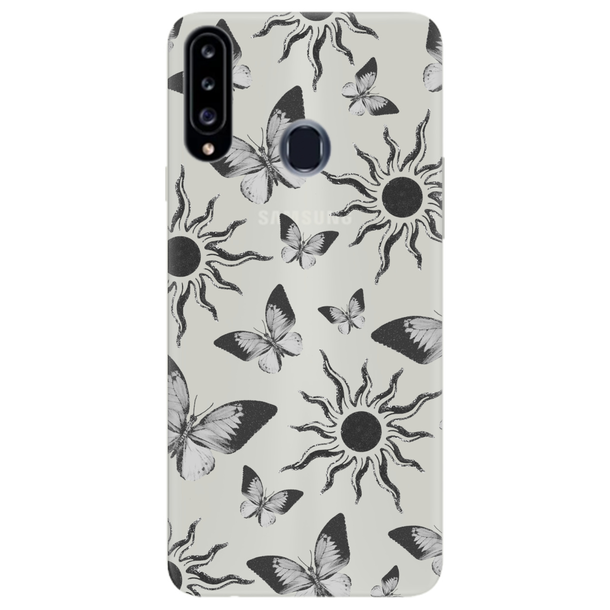 Чохол для Samsung Galaxy A20s напівпрозорий матовий soft touch Сонячний метелик - фото 1 - Чохли для телефонів