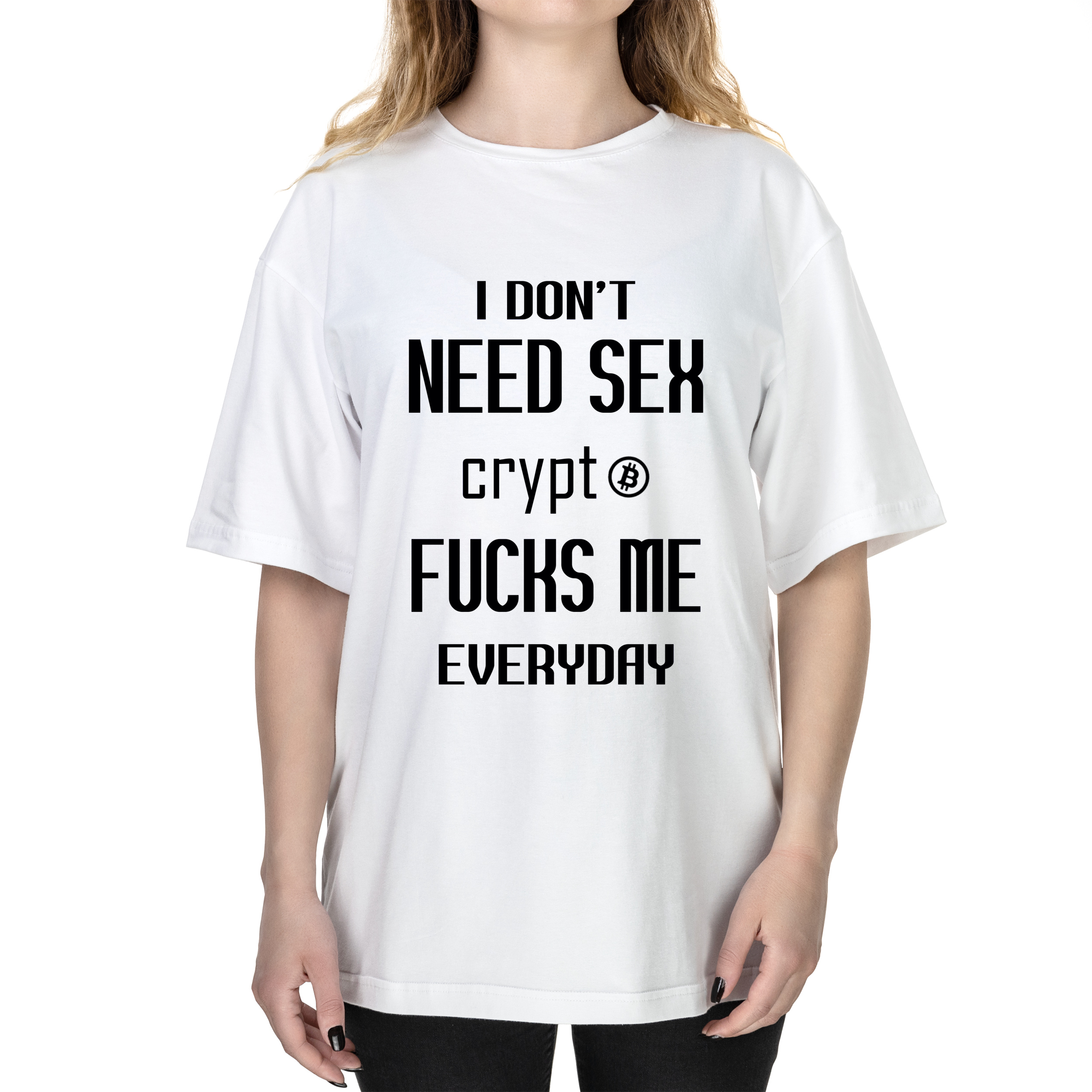 Футболка женская оверсайз белая хлопок/эластан А3 размера Крипта S - фото 1 - Футболки