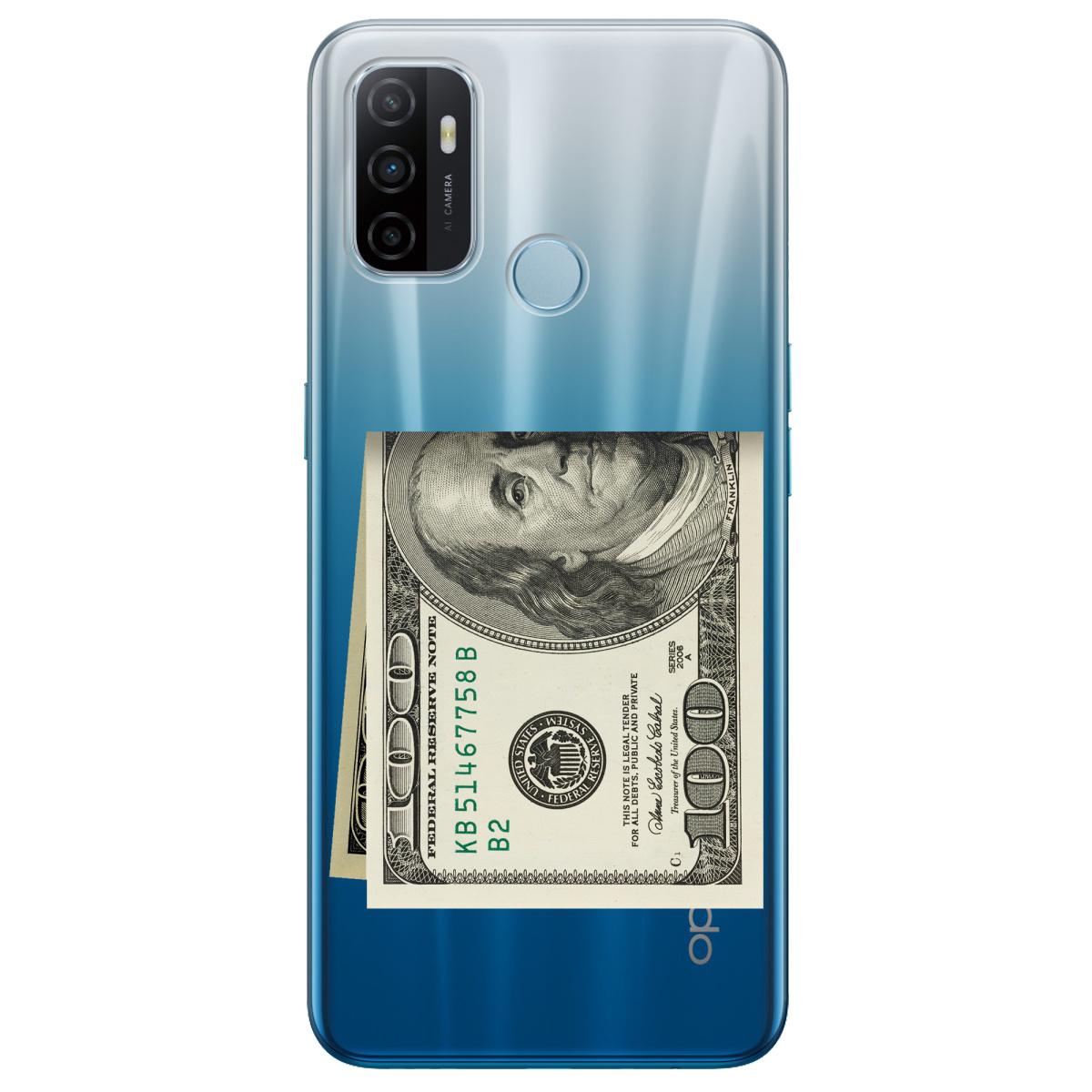 Чехол для Oppo A53/ A32/ A33 Зігнутий Бенджамін - фото 1 Чехол для Oppo A53/ A32/ A33 Зігнутий Бенджамін - фото 1 - Чехлы для телефонов