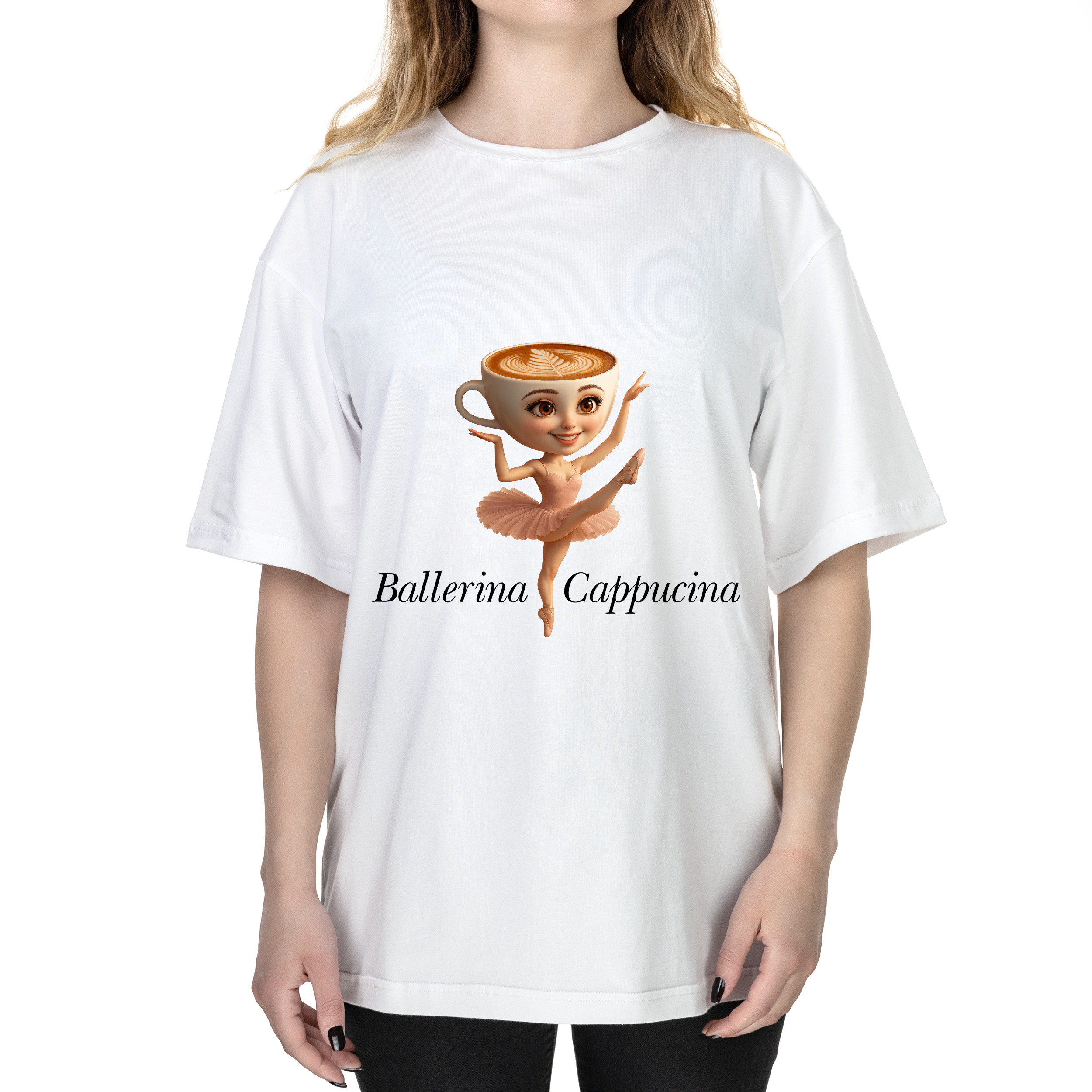Футболка женская оверсайз белая хлопок/эластан А3 размера Ballerina Cappucina XL - фото 1 Футболка женская оверсайз белая хлопок/эластан А3 размера Ballerina Cappucina XL - фото 1 - Футболки