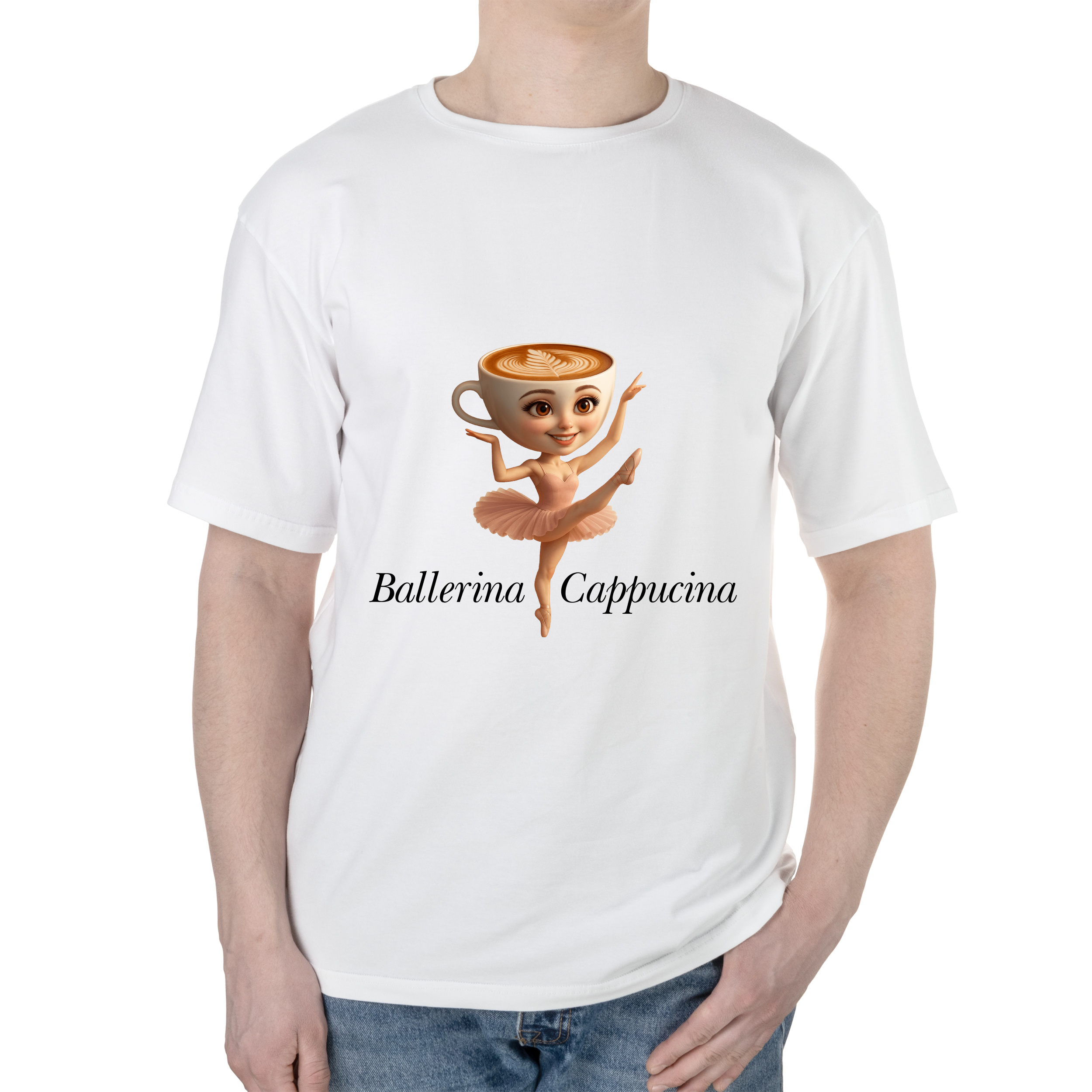 Футболка мужская оверсайз белая хлопок/эластан А3 размера Ballerina Cappucina M - фото 1 - Футболки