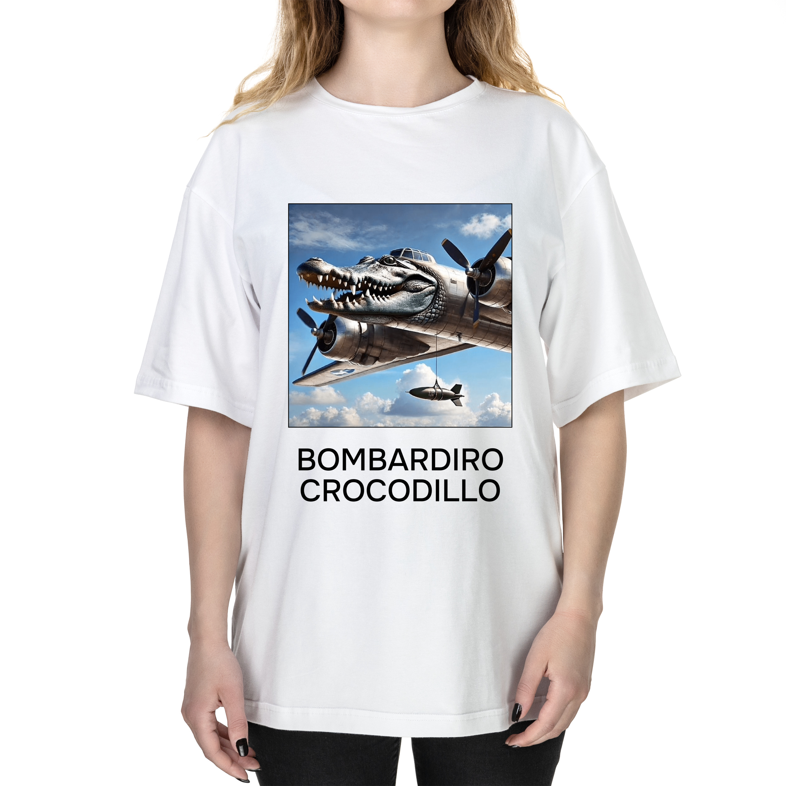 Футболка жіноча оверсайз біла бавовна/еластан А3 розміру Bambardilo Crocodillo L - фото 1 - Футболки