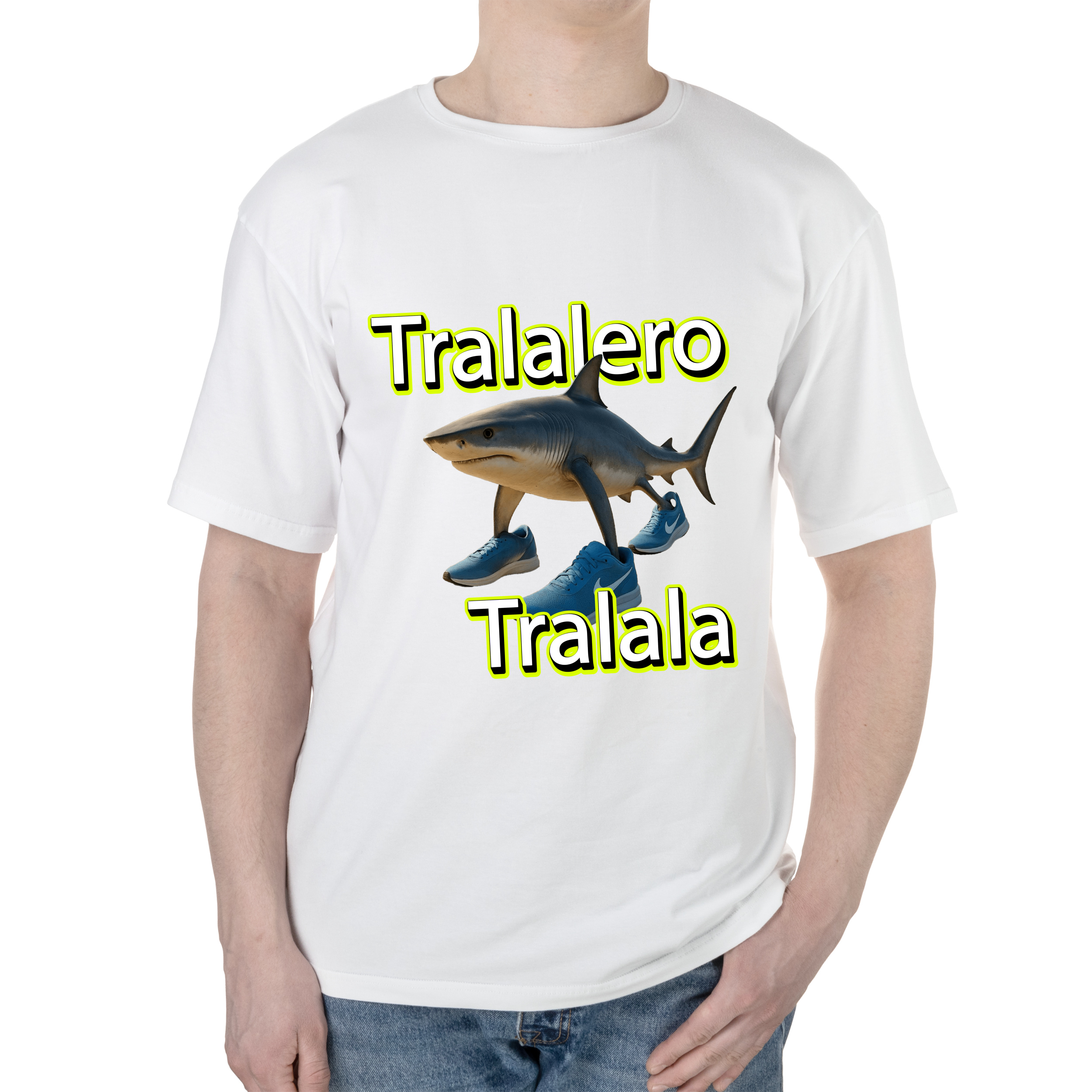 Футболка чоловіча оверсайз біла бавовна/еластан А3 розміру Tralala Tralalero XL - фото 1 - Футболки