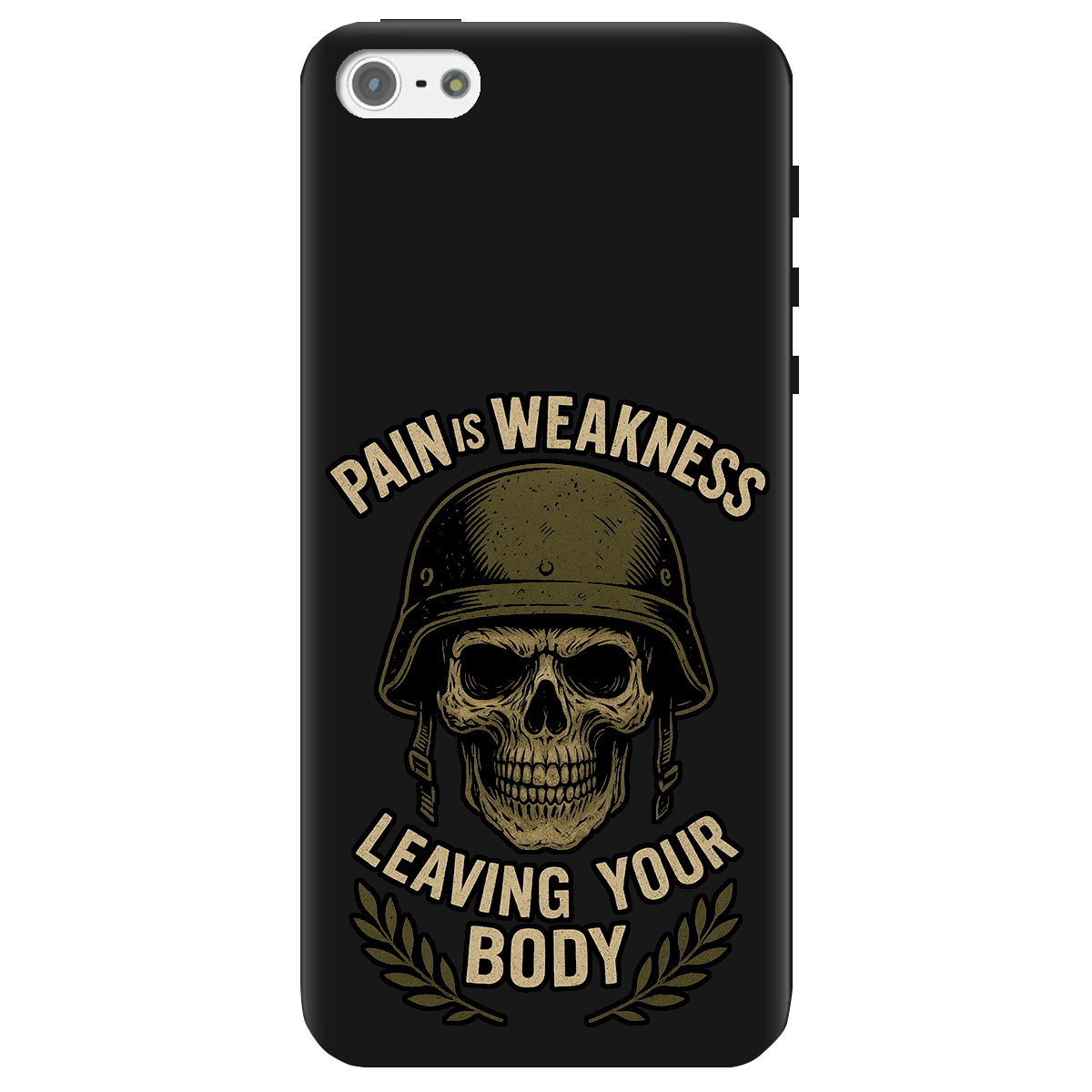 Чохол для Apple iPhone 5/5S чорний матовий soft touch Біль - це слабкість - фото 1 - Чохли для телефонів