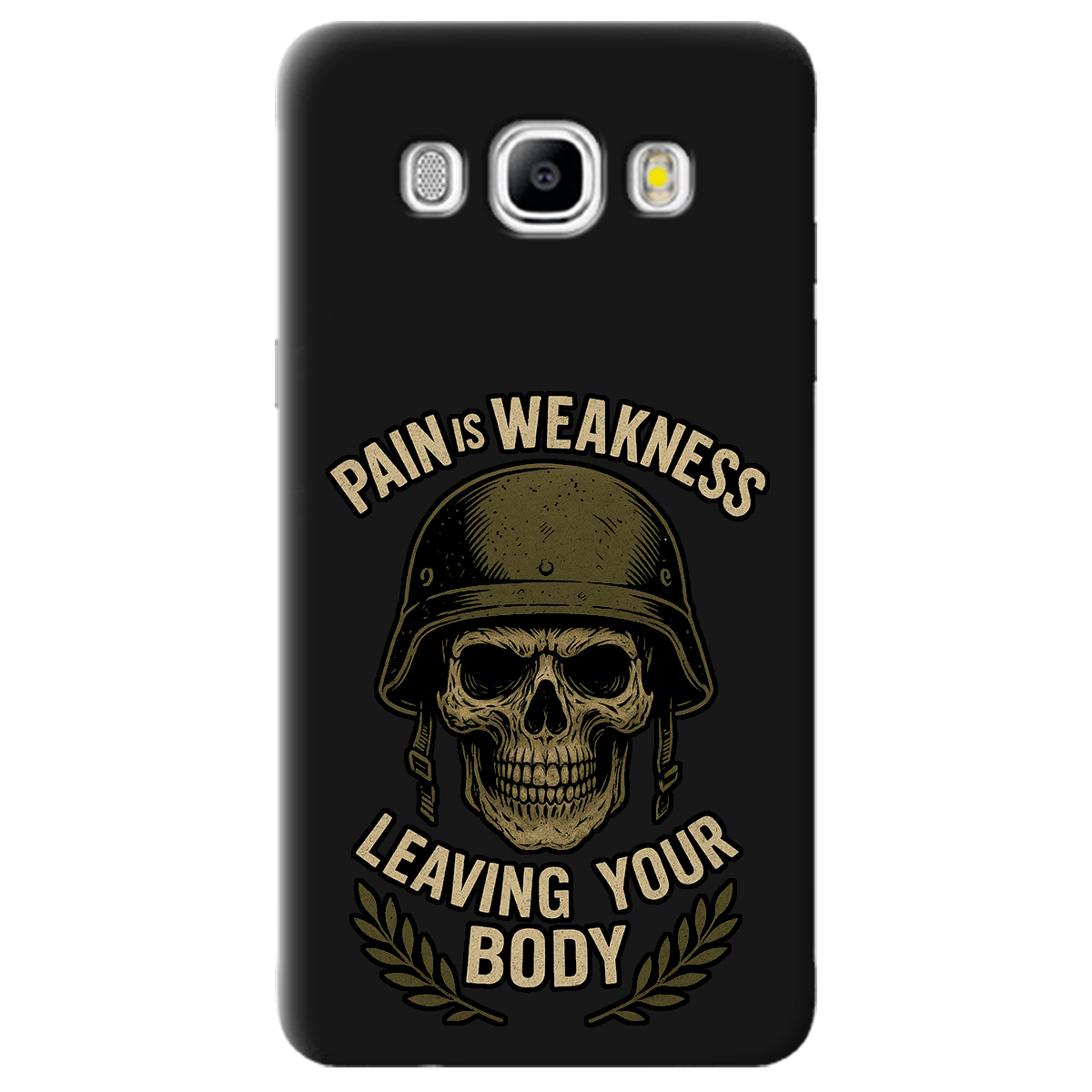 Чохол для Samsung Galaxy J5 2016 чорний матовий soft touch Біль - це слабкість - фото 1 - Чохли для телефонів
