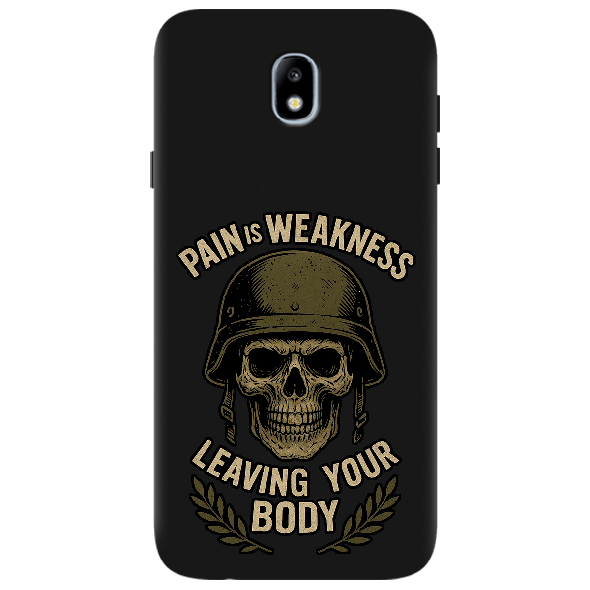 Чехол для Samsung Galaxy J7 2017 черный матовый soft touch Біль - це слабкість - фото 1 - Чехлы для телефонов