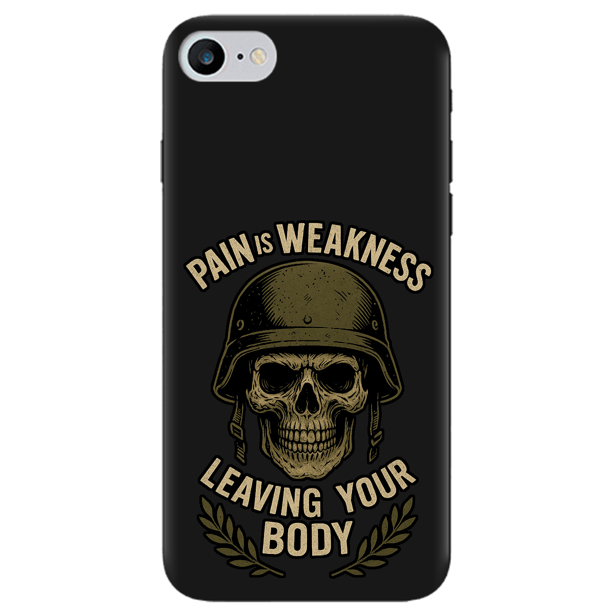 Чохол для Apple iPhone 8 чорний матовий soft touch Біль - це слабкість - фото 1 - Чохли для телефонів