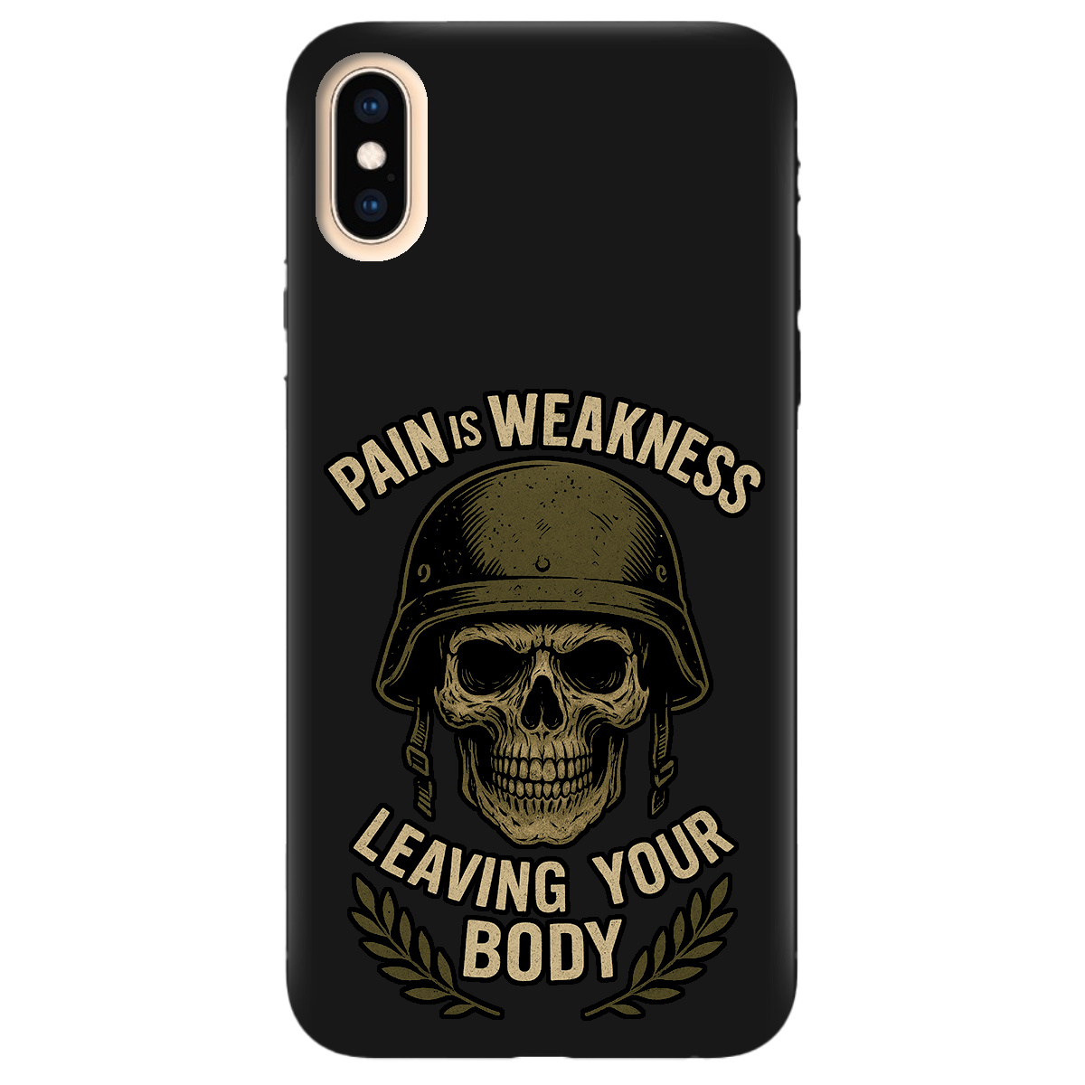 Чехол для Apple iPhone X черный матовый soft touch Біль - це слабкість - фото 1 - Чехлы для телефонов