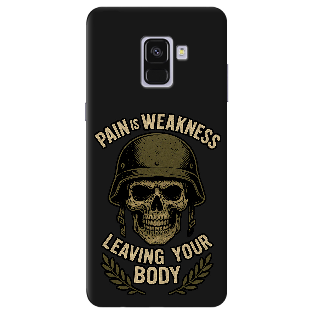 Чехол для Samsung Galaxy A8 Plus 2018 черный матовый soft touch Біль - це слабкість - фото 1 - Чехлы для телефонов