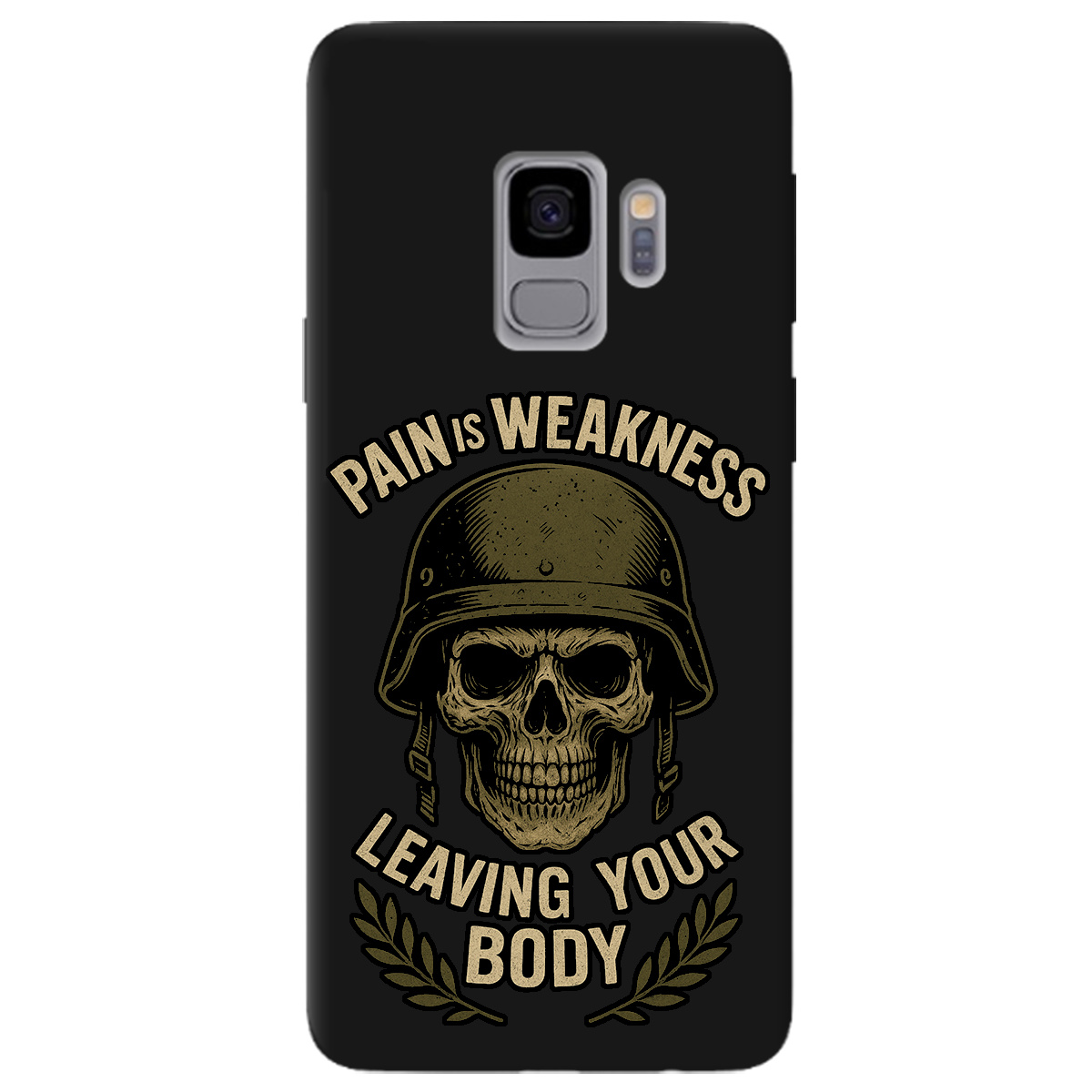 Чохол для Samsung Galaxy S9 чорний матовий soft touch Біль - це слабкість - фото 1 - Чохли для телефонів