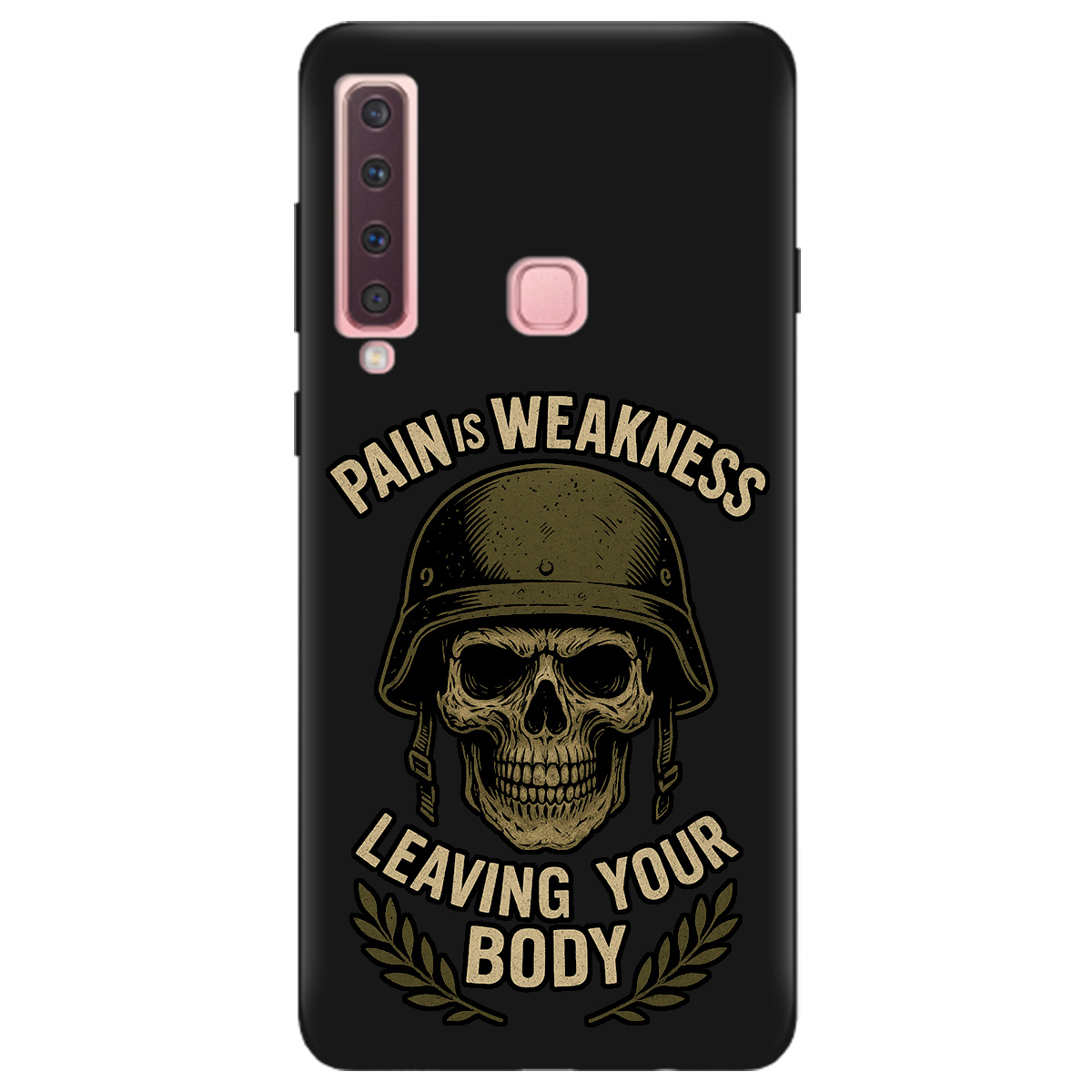 Чехол для Samsung Galaxy A9 2018 черный матовый soft touch Біль - це слабкість - фото 1 - Чехлы для телефонов