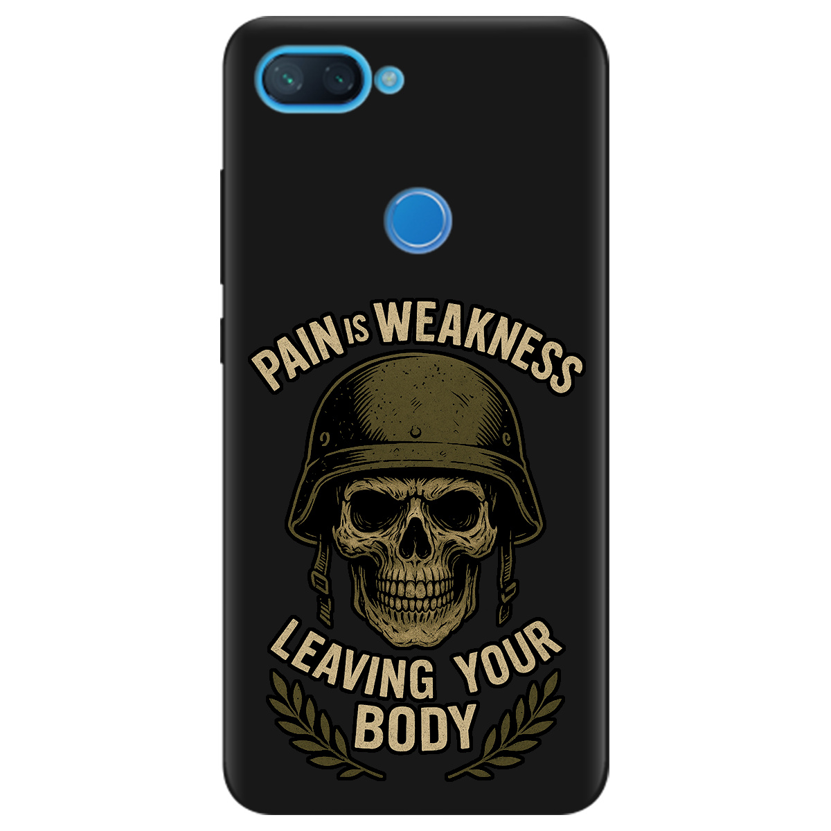 Чохол для Xiaomi Mi 8 Lite чорний матовий soft touch Біль - це слабкість - фото 1 - Чохли для телефонів