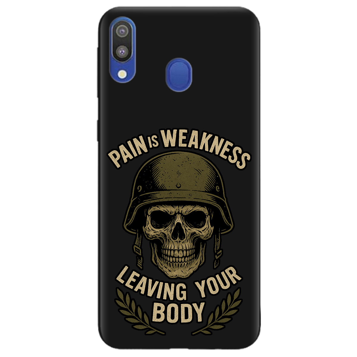 Чехол для Samsung Galaxy A40 черный матовый soft touch Біль - це слабкість - фото 1 - Чехлы для телефонов