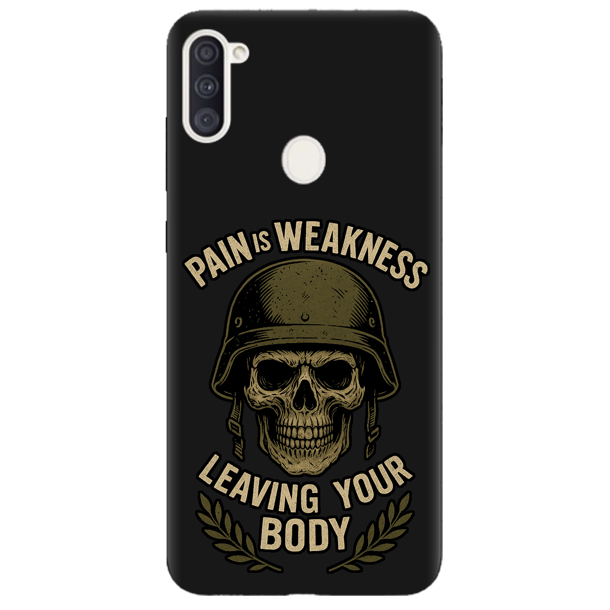 Чехол для Samsung Galaxy A11 черный матовый soft touch Біль - це слабкість - фото 1 - Чехлы для телефонов