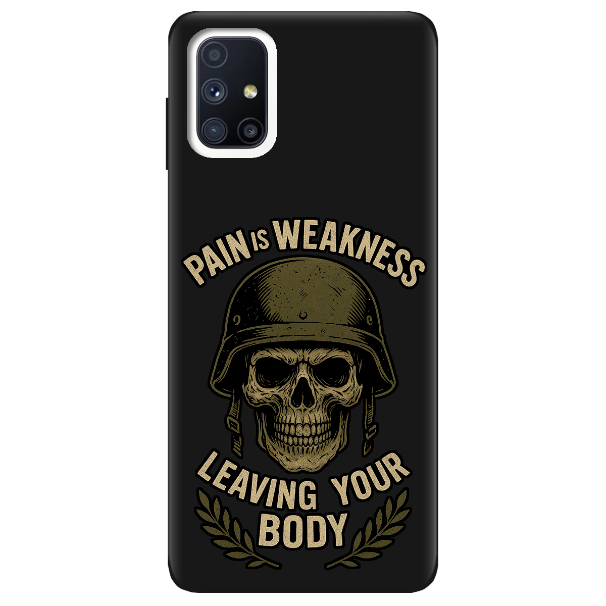 Чехол для Samsung Galaxy M51 черный матовый soft touch Біль - це слабкість - фото 1 - Чехлы для телефонов