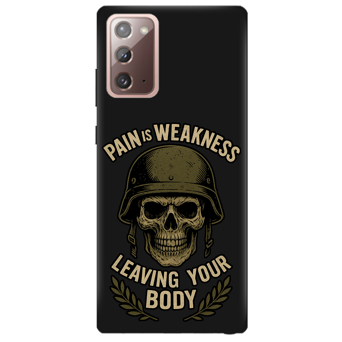 Чохол для Samsung Galaxy Note 20 чорний матовий soft touch Біль - це слабкість - фото 1 - Чохли для телефонів