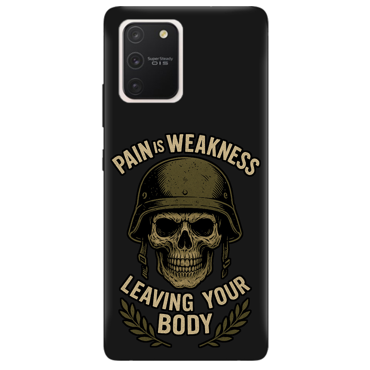 Чехол для Samsung Galaxy S10 Lite черный матовый soft touch Біль - це слабкість - фото 1 - Чехлы для телефонов