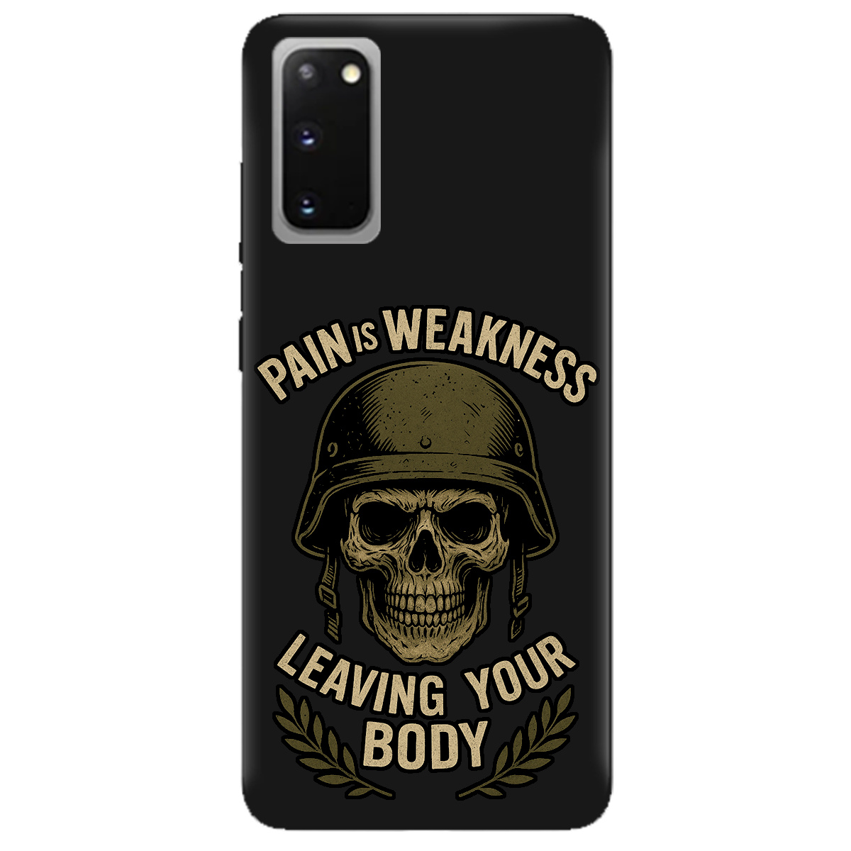 Чехол для Samsung Galaxy S20 черный матовый soft touch Біль - це слабкість - фото 1 - Чехлы для телефонов
