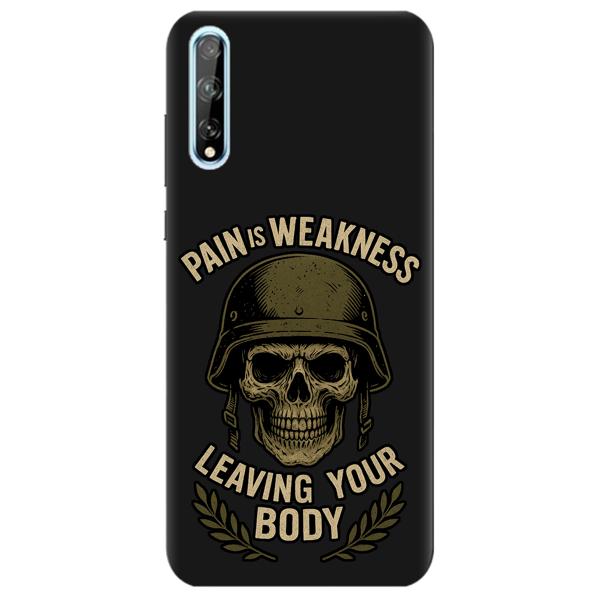 Чехол для Huawei P Smart S черный матовый soft touch Біль - це слабкість - фото 1 - Чехлы для телефонов