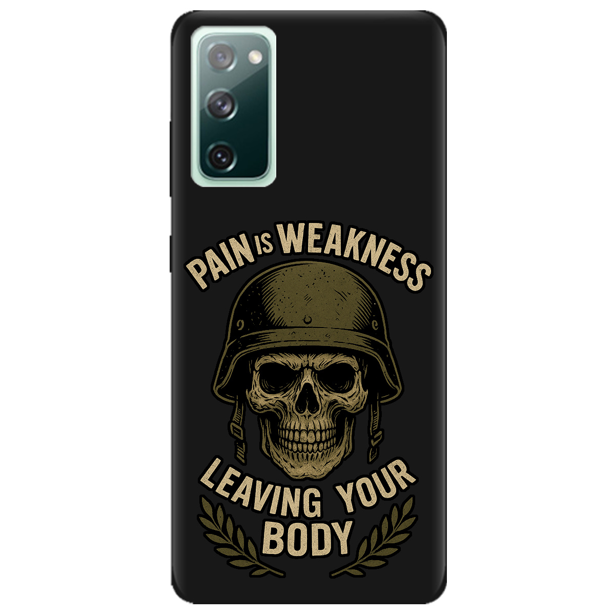 Чохол для Samsung Galaxy S20 FE чорний матовий soft touch Біль - це слабкість - фото 1 - Чохли для телефонів