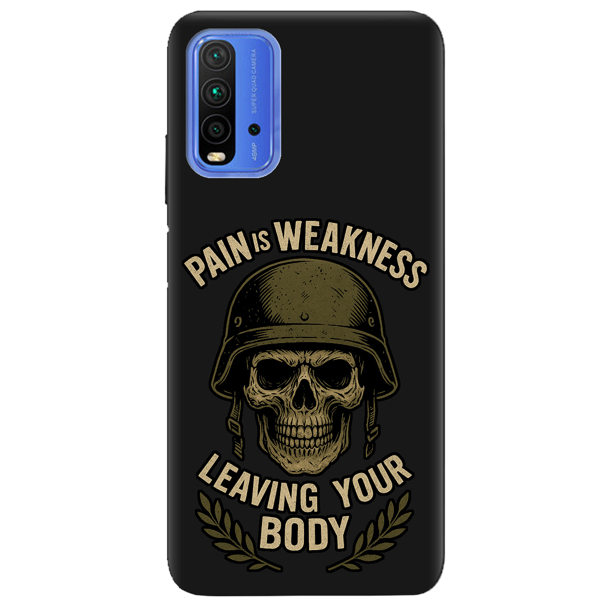 Чехол для Xiaomi Redmi 9T черный матовый soft touch Біль - це слабкість - фото 1 - Чехлы для телефонов