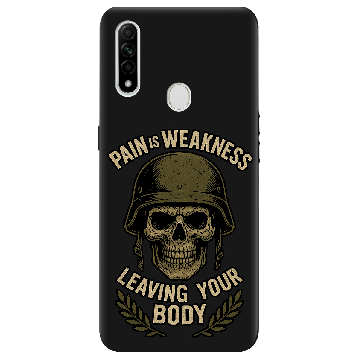 Чохол для Oppo A31 чорний матовий soft touch Біль - це слабкість - фото 1 - Чохли для телефонів