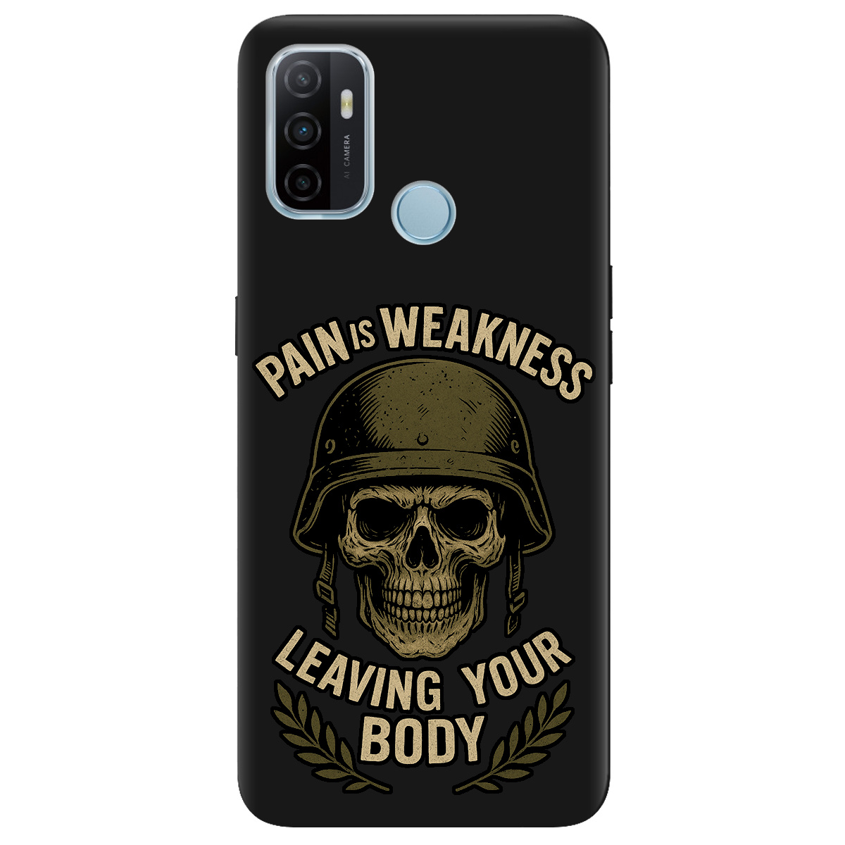 Чохол для Oppo A53/ A32/ A33 чорний матовий soft touch Біль - це слабкість - фото 1 - Чохли для телефонів