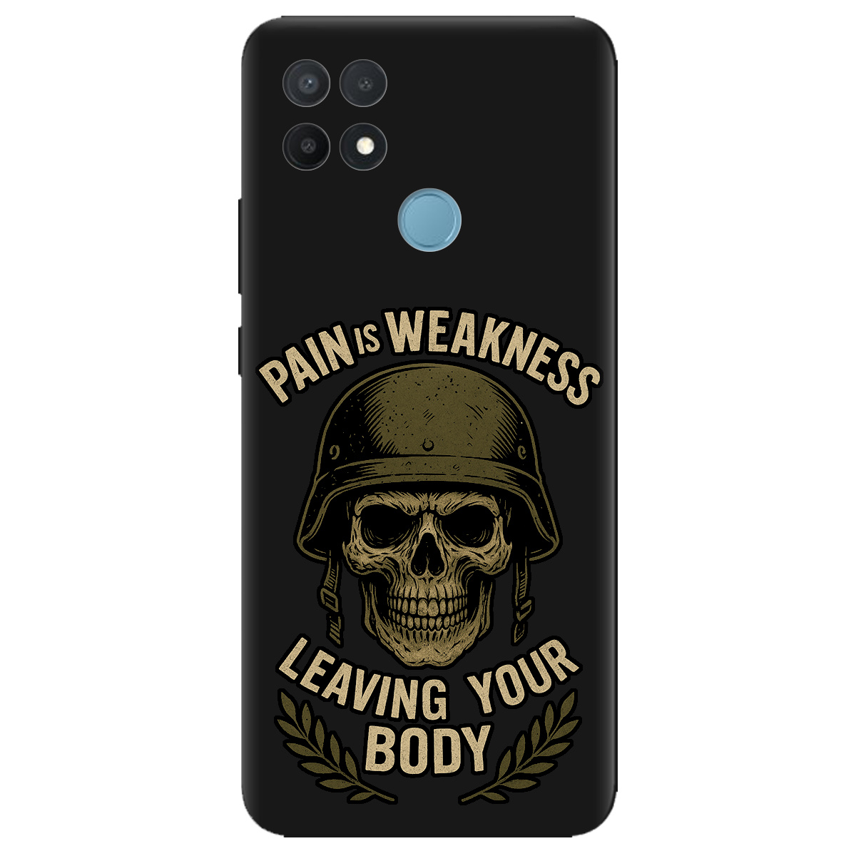 Чехол для Oppo A15s/ A15 черный матовый soft touch Біль - це слабкість - фото 1 - Чехлы для телефонов