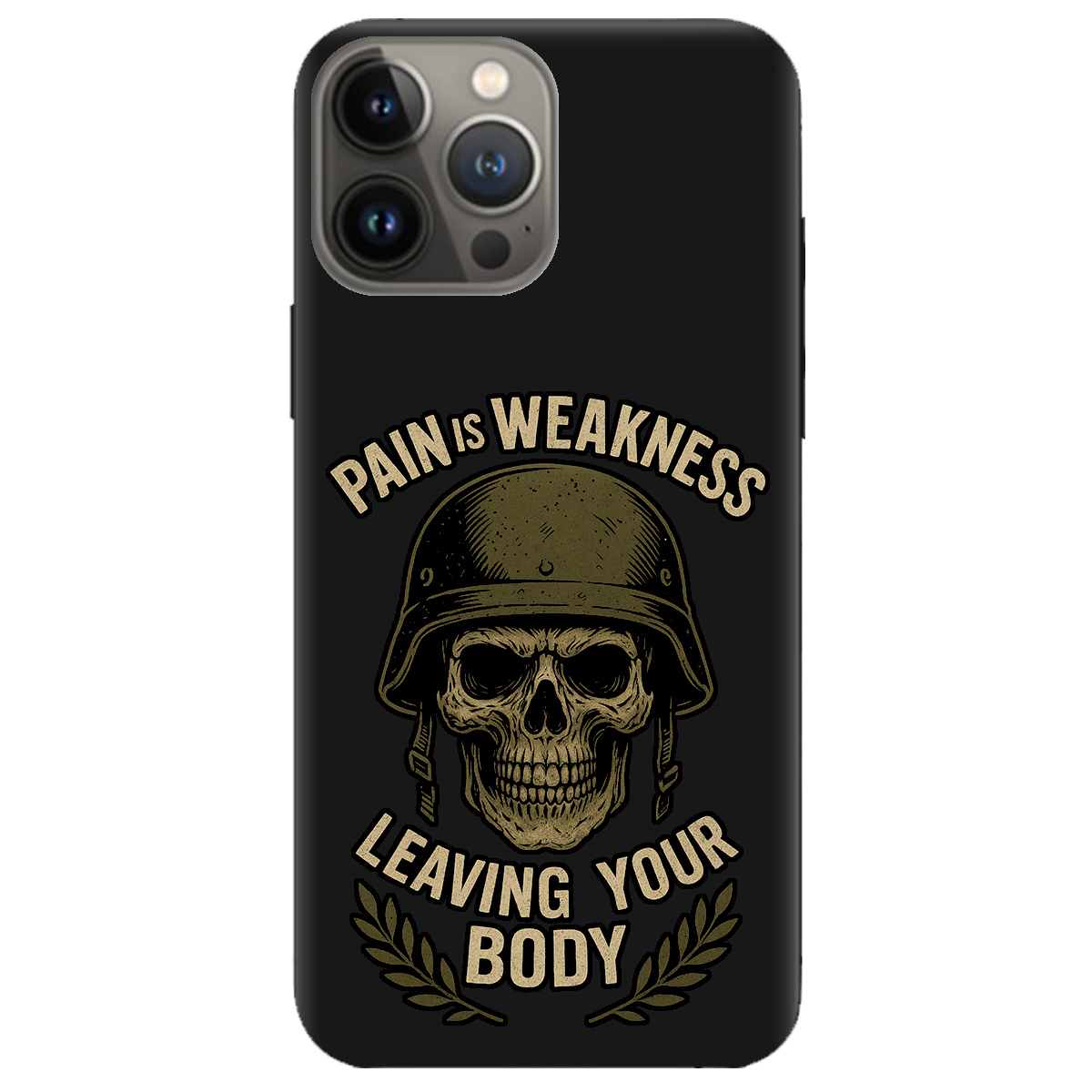 Чохол для Apple iPhone 13 Pro чорний матовий soft touch Біль - це слабкість - фото 1 - Чохли для телефонів