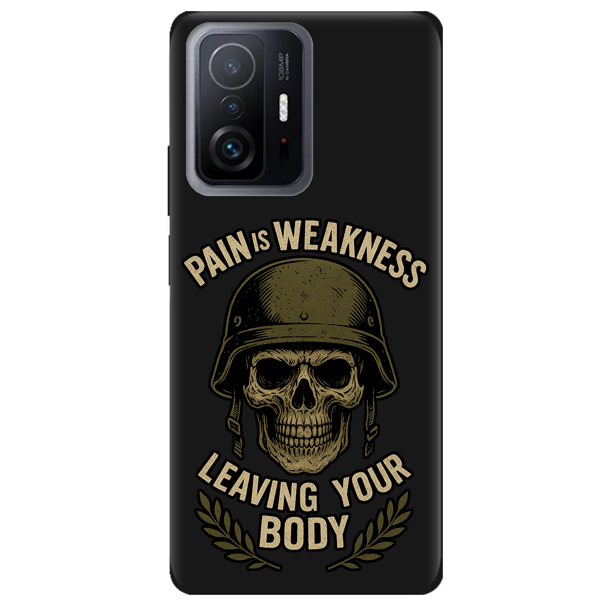 Чехол для Xiaomi 11T черный матовый soft touch Біль - це слабкість - фото 1 - Чехлы для телефонов