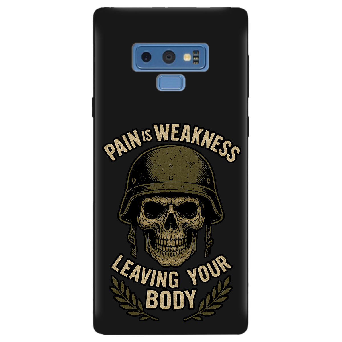 Чохол для Samsung Galaxy Note 9 чорний матовий soft touch Біль - це слабкість - фото 1 - Чохли для телефонів