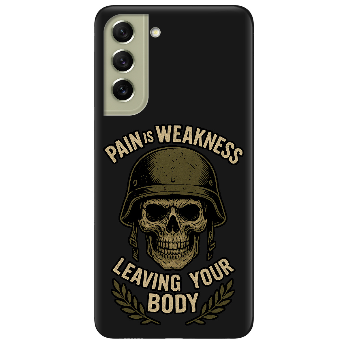 Чохол для Samsung Galaxy S21 FE чорний матовий soft touch Біль - це слабкість - фото 1 - Чохли для телефонів