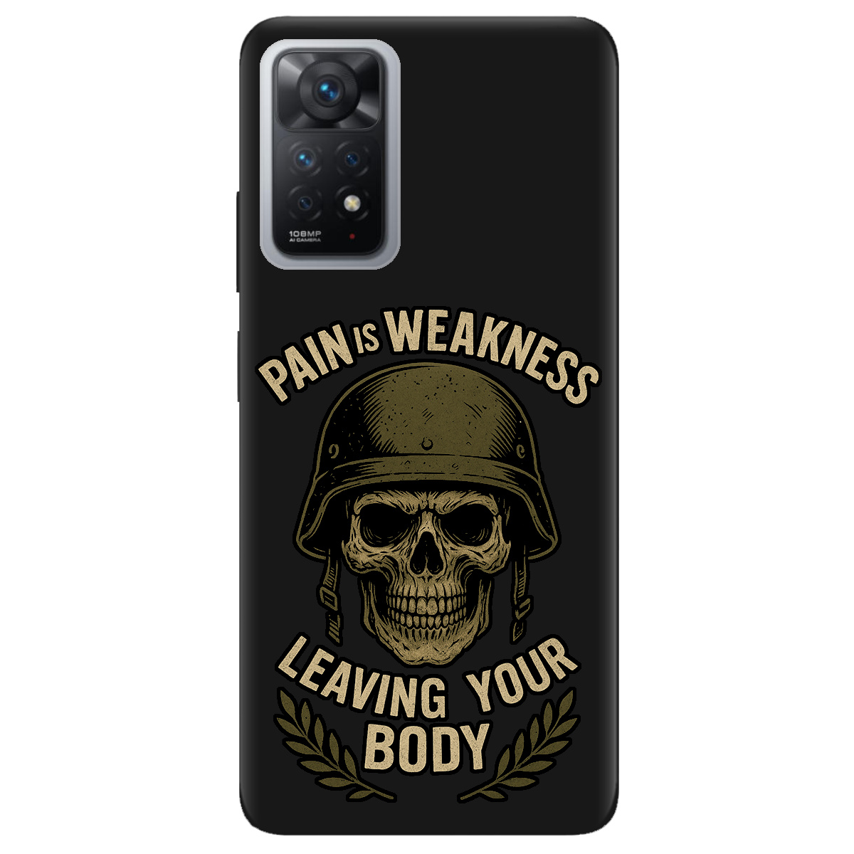 Чехол для Xiaomi Redmi Note 11 Pro черный матовый soft touch Біль - це слабкість - фото 1 - Чехлы для телефонов