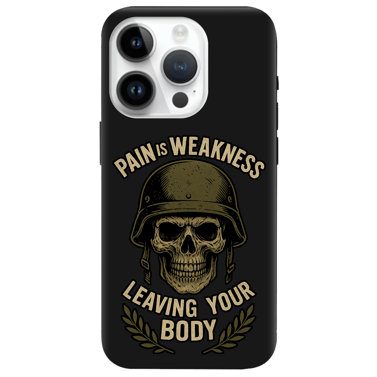 Чохол для Apple iPhone 14 Pro чорний матовий soft touch Біль - це слабкість - фото 1 - Чохли для телефонів