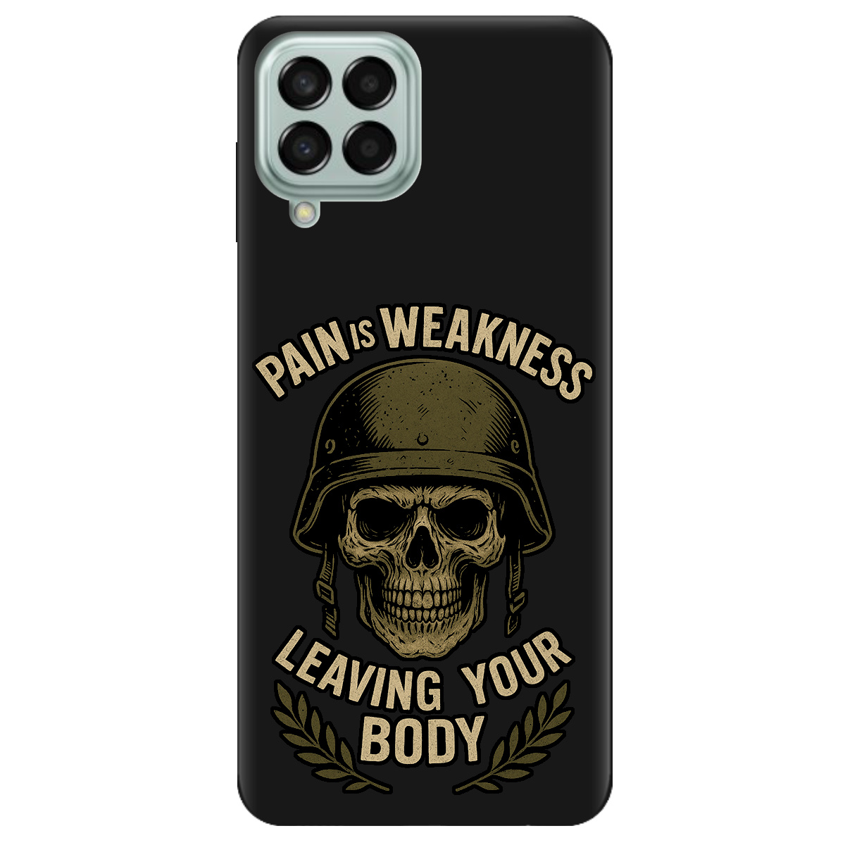 Чехол для Samsung Galaxy M53 черный матовый soft touch Біль - це слабкість - фото 1 - Чехлы для телефонов